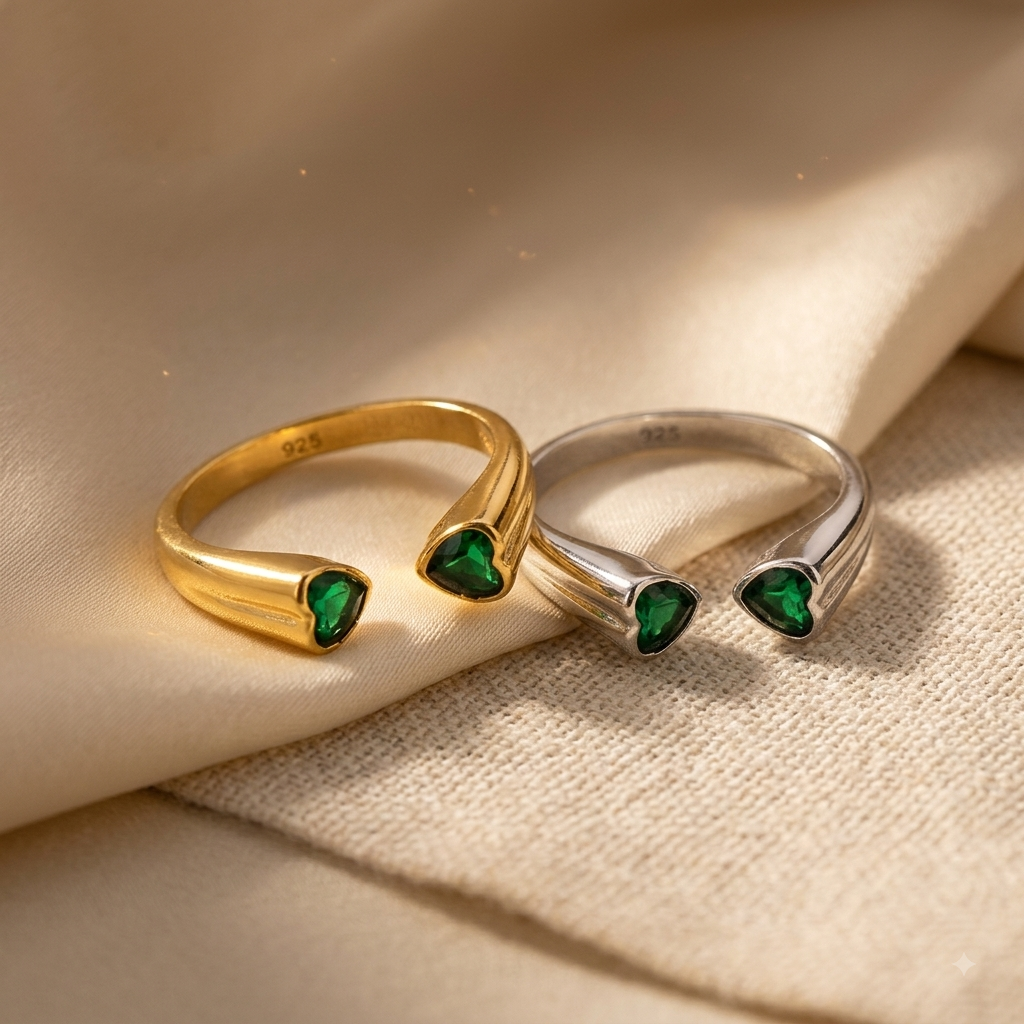 Green Heart Cuff Ring