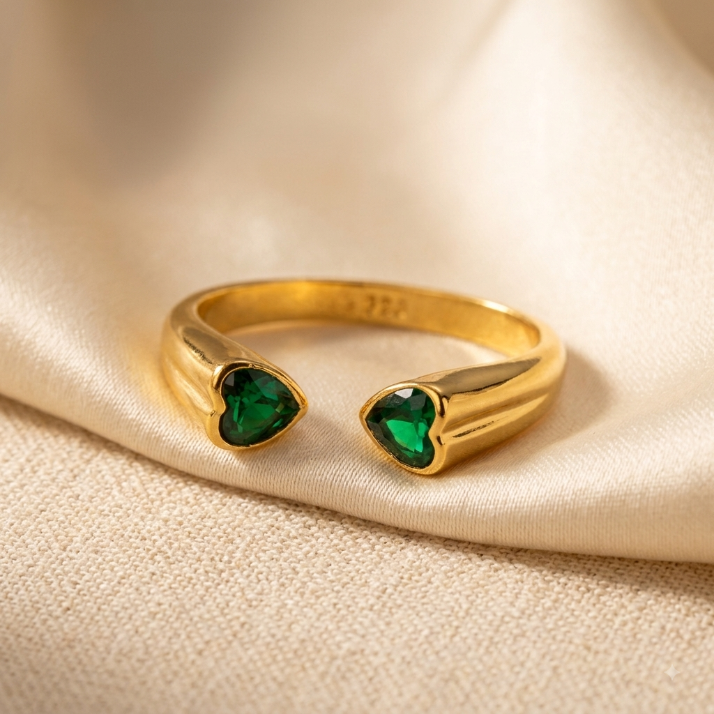 Green Heart Cuff Ring
