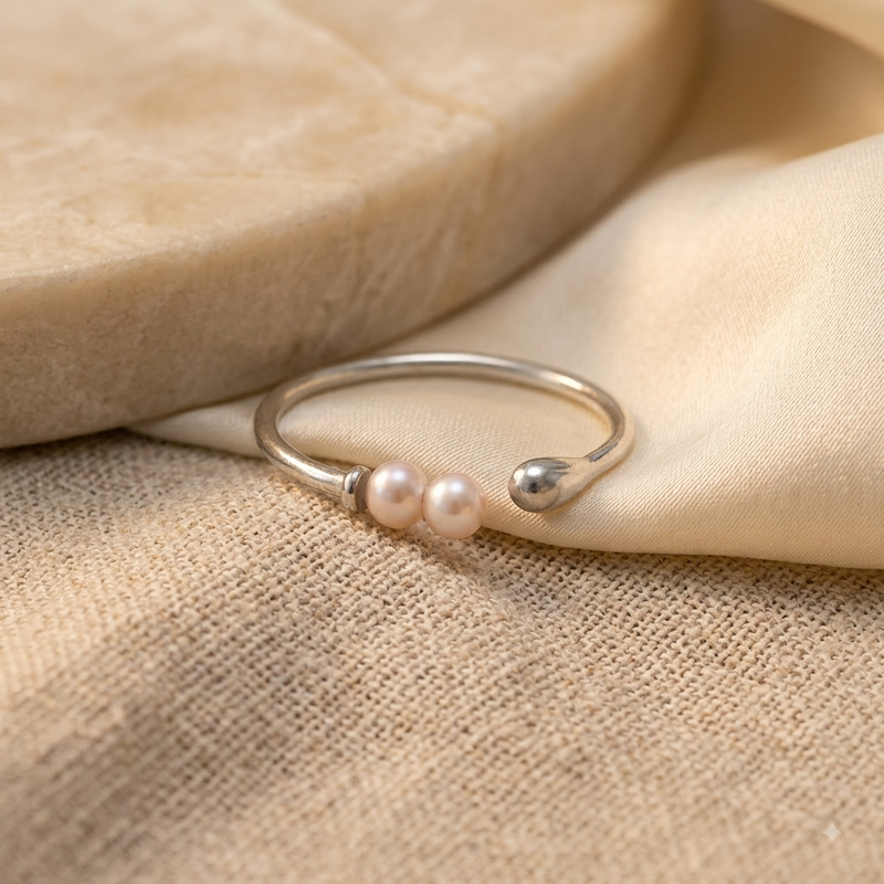 Bisque Double-Pearl Cuff Ring