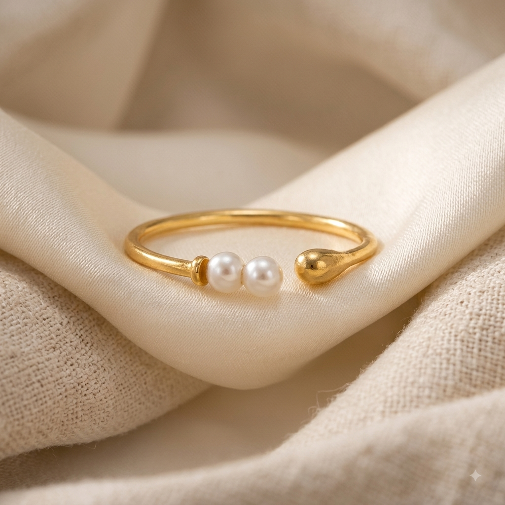 Bisque Double-Pearl Cuff Ring