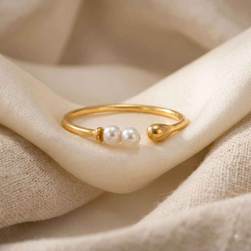 Bisque Double-Pearl Cuff Ring